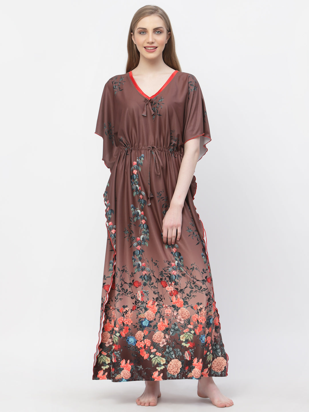 Arrabi Women Brown Floral Kaftan Dress
