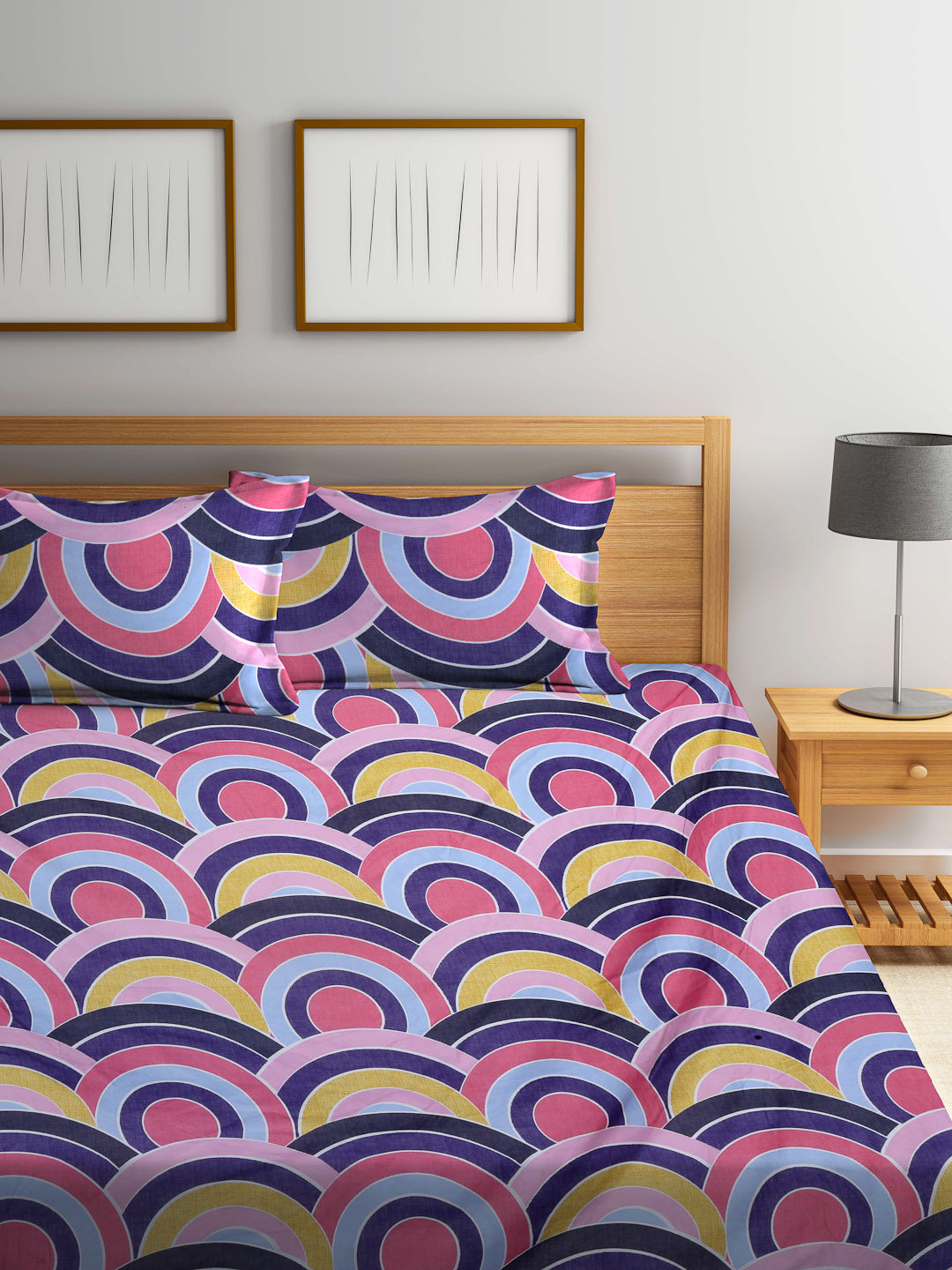 Arrabi Multi Abstract TC Cotton Blend King Size Bedsheet with 2 Pillow Covers (250 X 215 cm)