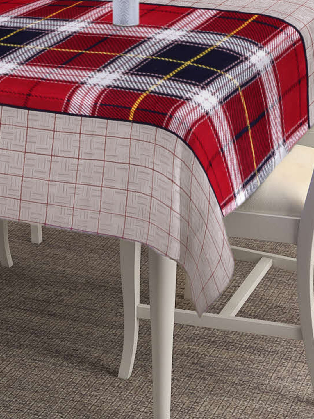 Arrabi Grey Checks TC Cotton Blend 6 Seater Table Cover (180 x 130 cm)