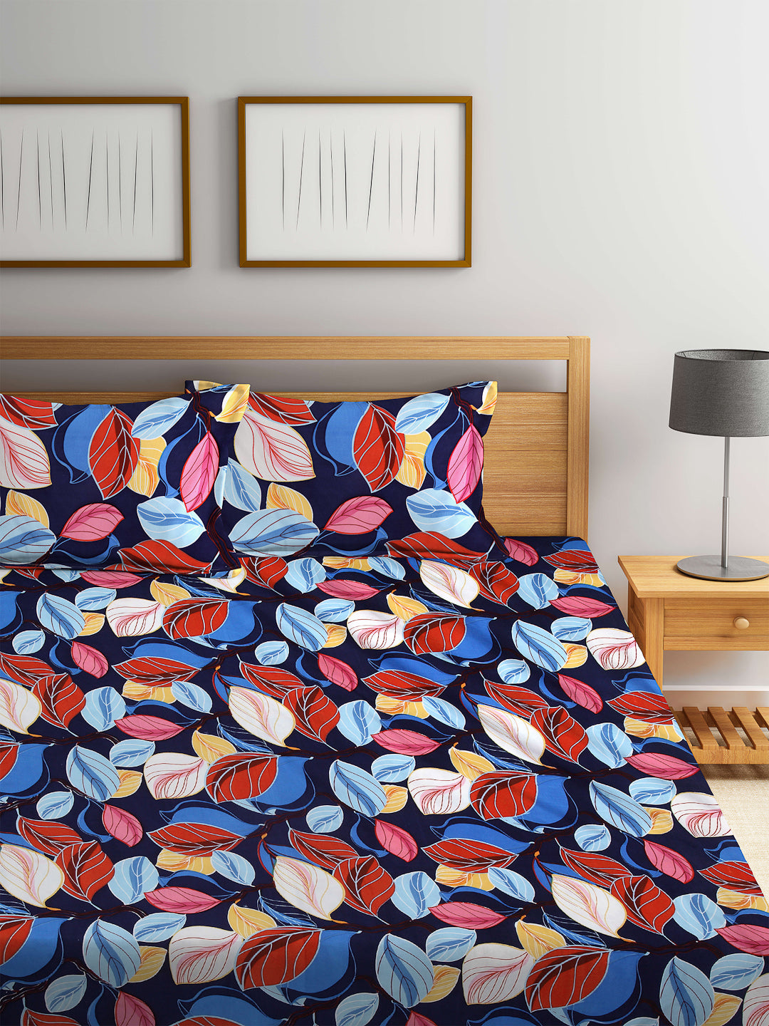 Arrabi Multi Floral TC Cotton Blend Double Size Bedsheet with 2 Pillow Cover