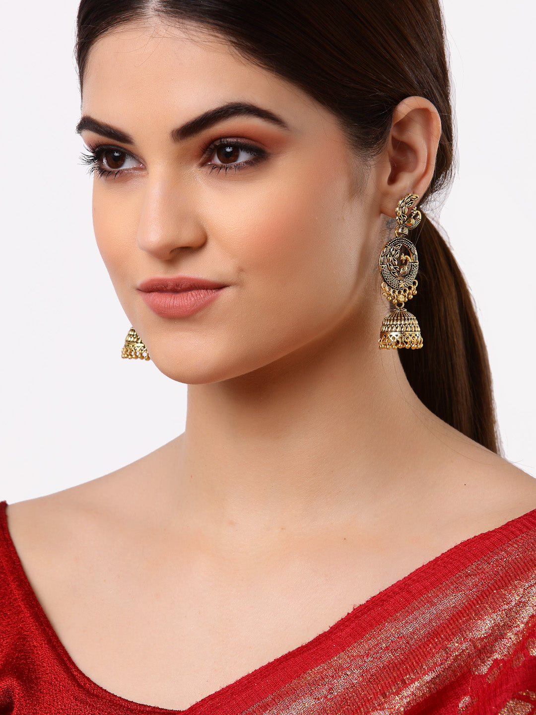 Arrabi Gold Oxidised Earrings (Set of 2) (10 cm)
