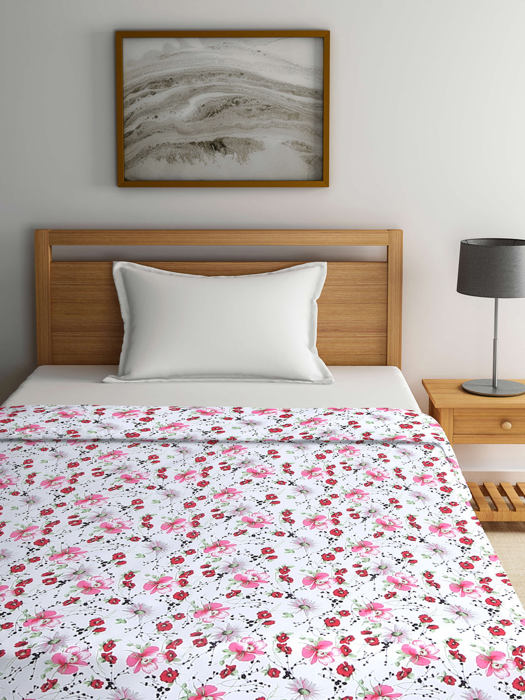 Arrabi Red Floral TC Cotton Blend 300 GSM Full Size Single Dohar (220 x 140 cm)