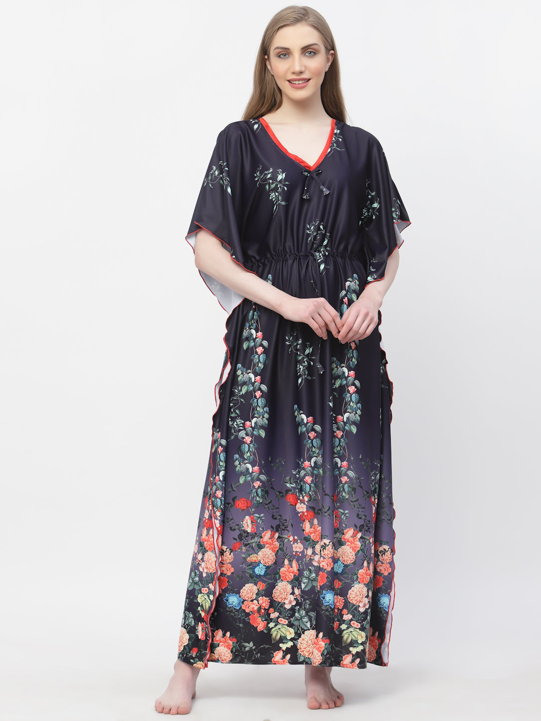 Arrabi Women Blue Floral Kaftan Dress