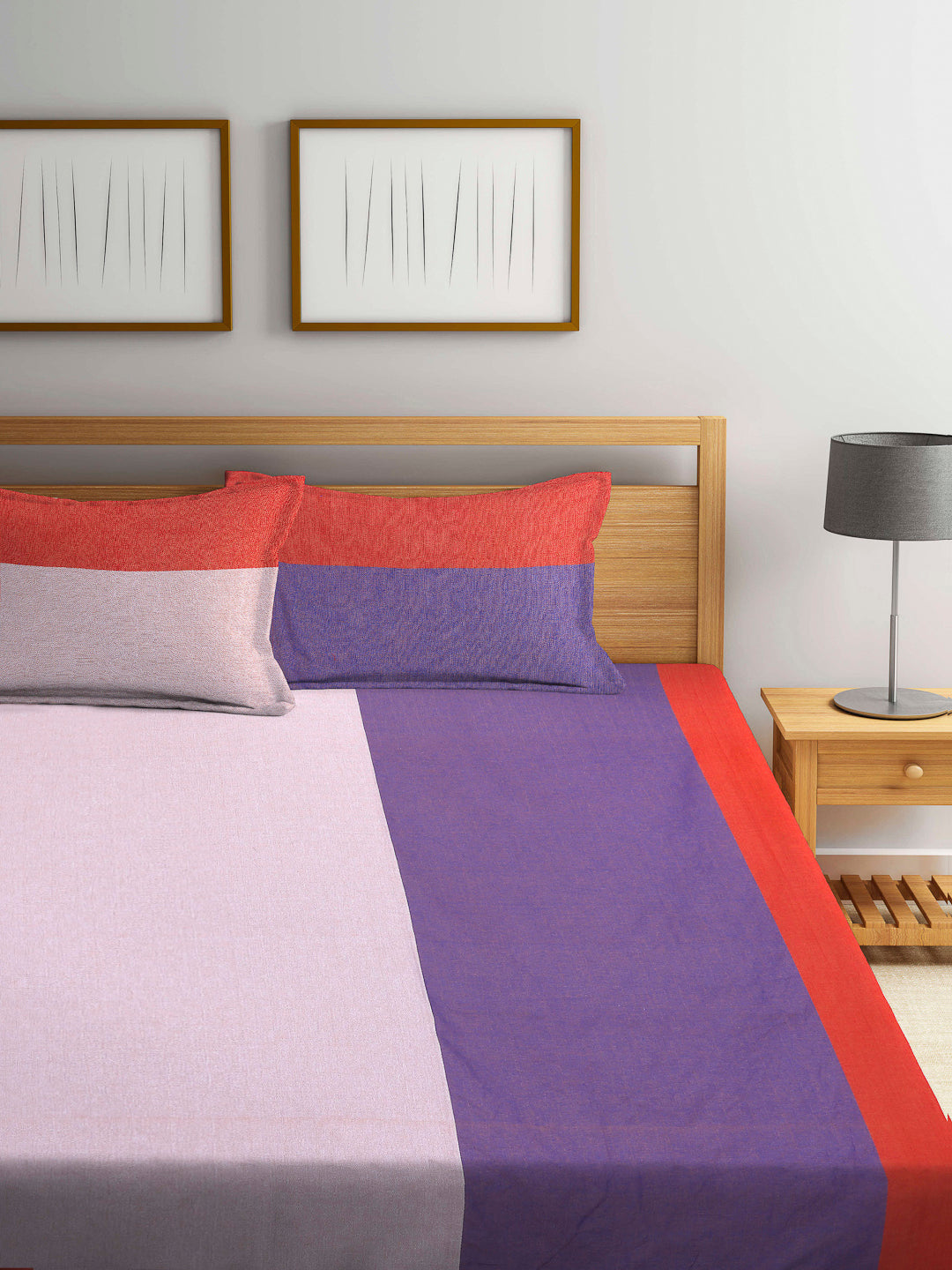 Arrabi Multi Stripes Handwoven Cotton King Size Bedsheet with 2 Pillow Covers (260 X 230 cm)