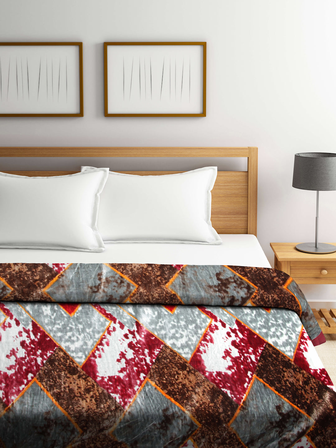 Arrabi Multi Geometric Wool Blend 950 GSM Full Size Double Bed Blanket (230 X 200 cm)
