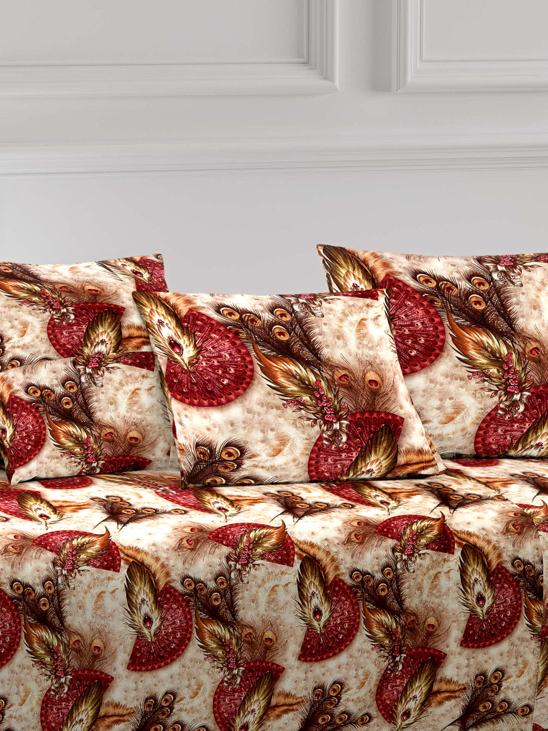 Arrabi Brown Set of 6 Indian Handwoven Chenille Diwan Set (225 x150 cm)