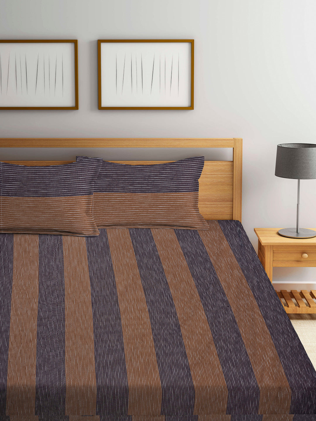 Arrabi Multi Stripes Handwoven Cotton Super King Size Bedsheet with 2 Pillow Covers (270 X 260 cm)
