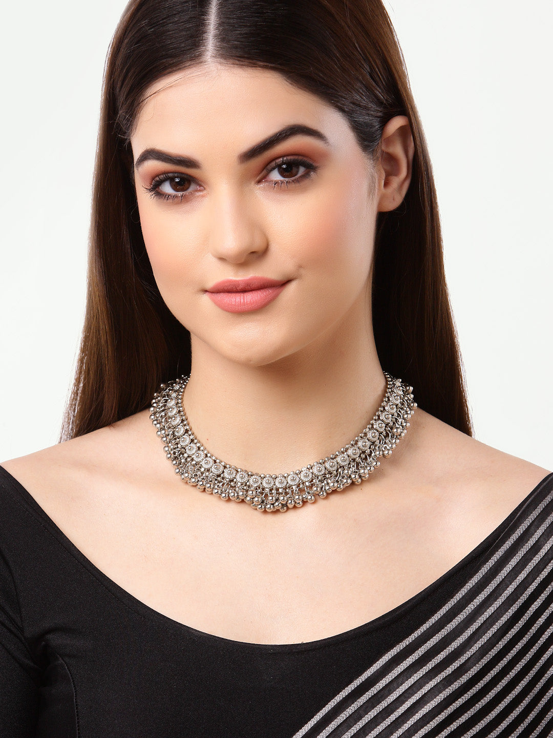 Arrabi Metallic Oxidised Necklace (30 cm)