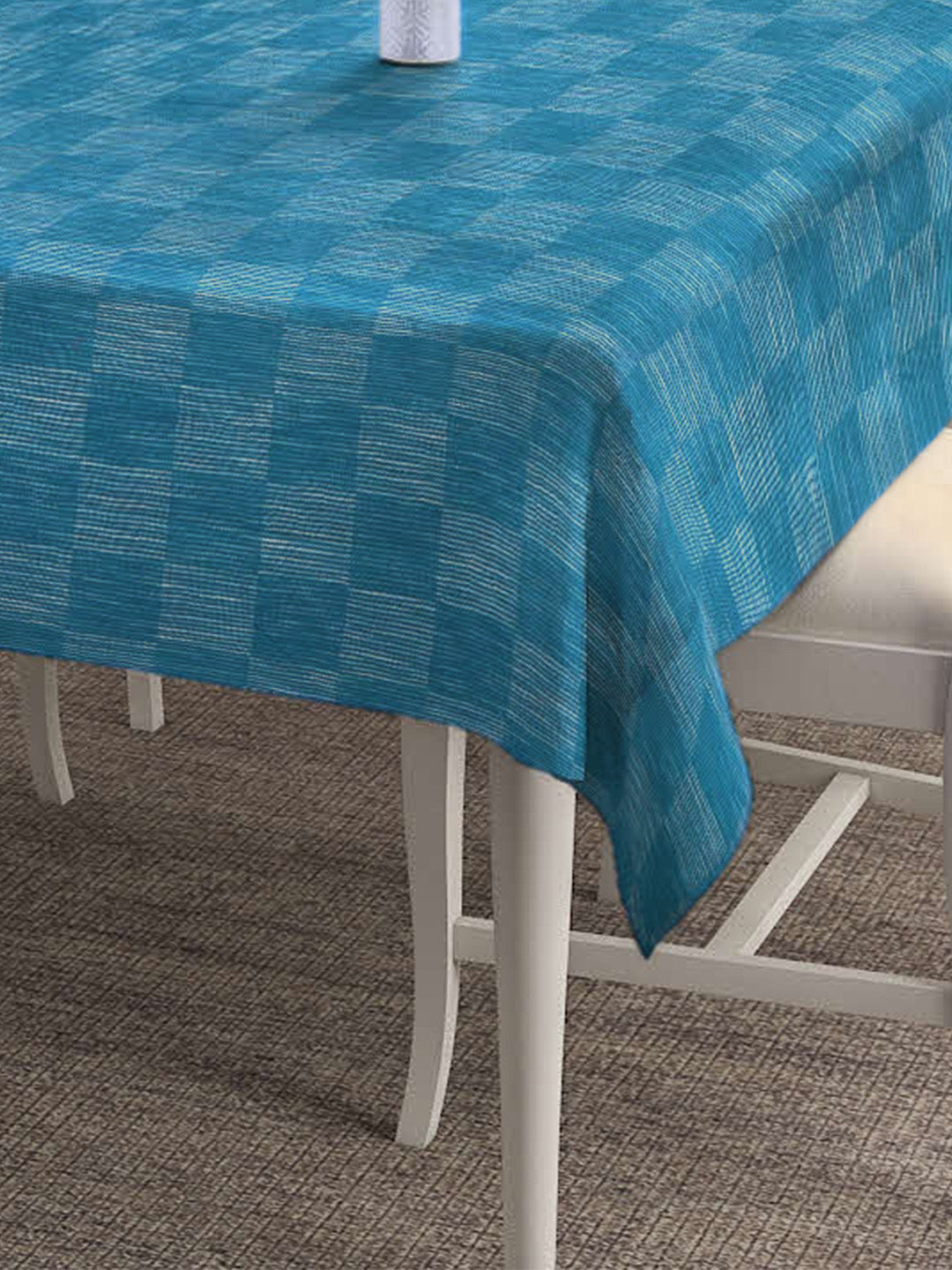 Arrabi Blue Checks Handwoven Cotton 6 Seater Table Cover (225 x 150 cm)