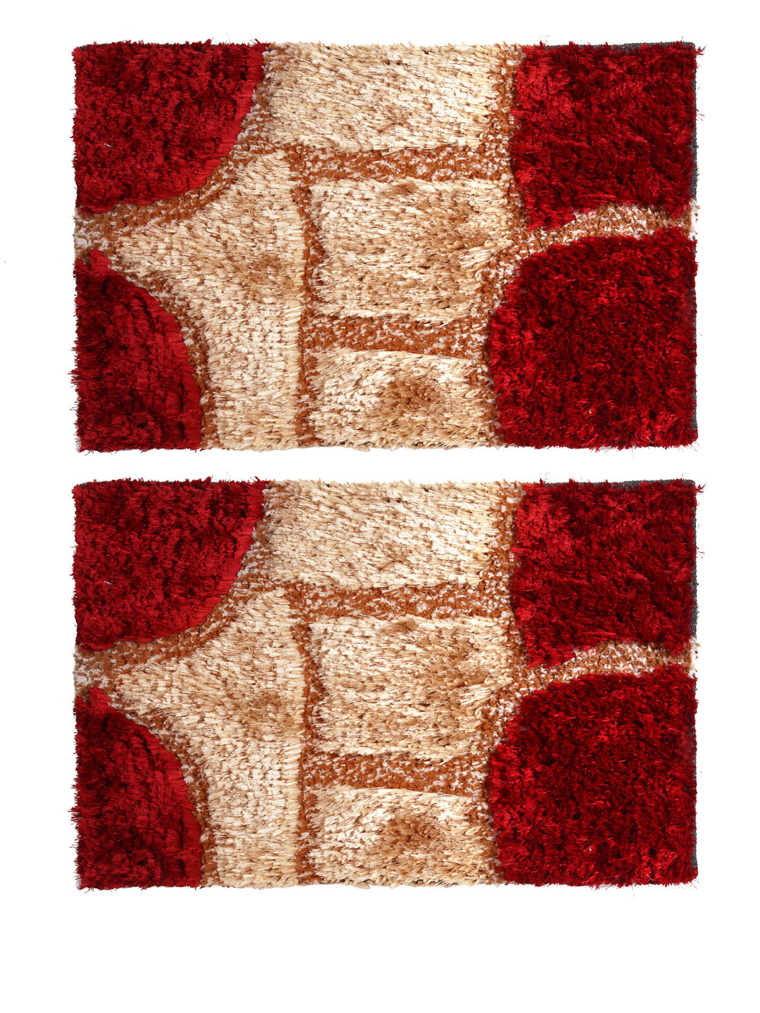 Arrabi Red Geometric Synthetic Full Size Floor Mat (60 X 40 cm) (Pack of 2)