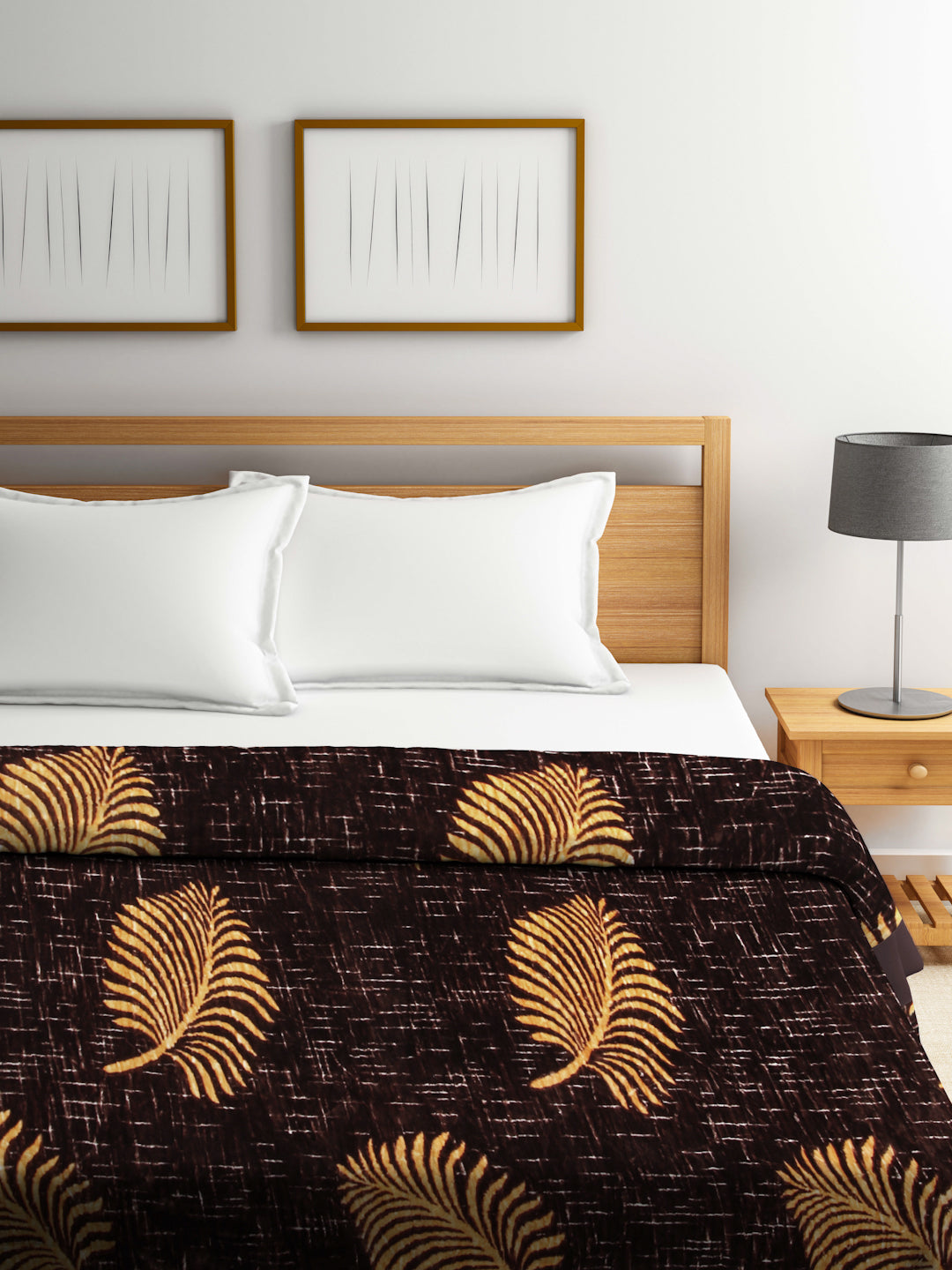 Arrabi Brown Leaf Wool Blend 900 GSM Full Size Double Bed Blanket (230 X 210 cm)