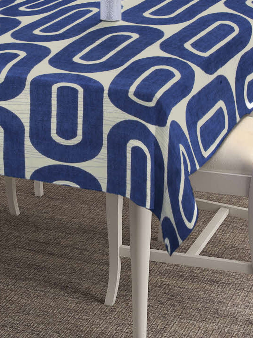 Arrabi Blue Geometric TC Cotton Blend 6 Seater Table Cover (180 x 130 cm)