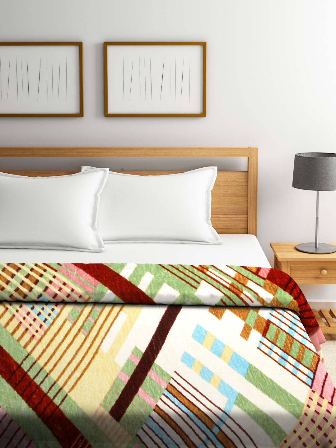 Arrabi Multi Abstract Wool Blend 900 GSM Full Size Double Bed Blanket (230 X 200 cm)