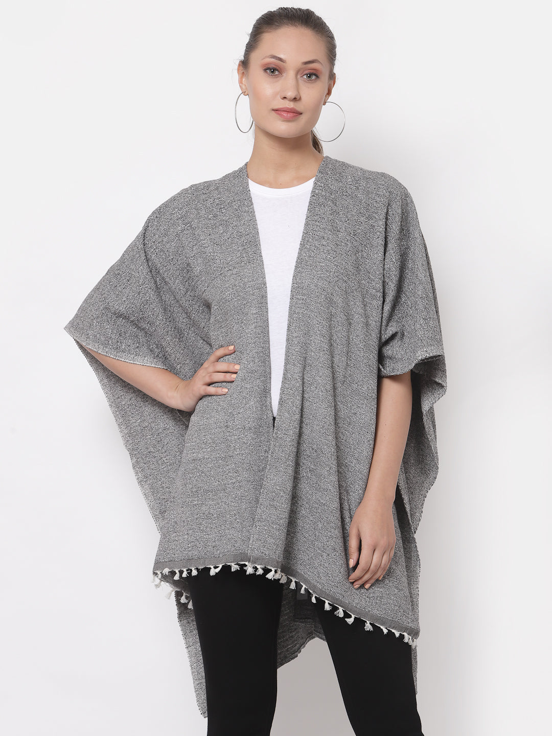 Arrabi Grey Solid Cotton Chenille Full Size Shrug (160 x 100 cm)
