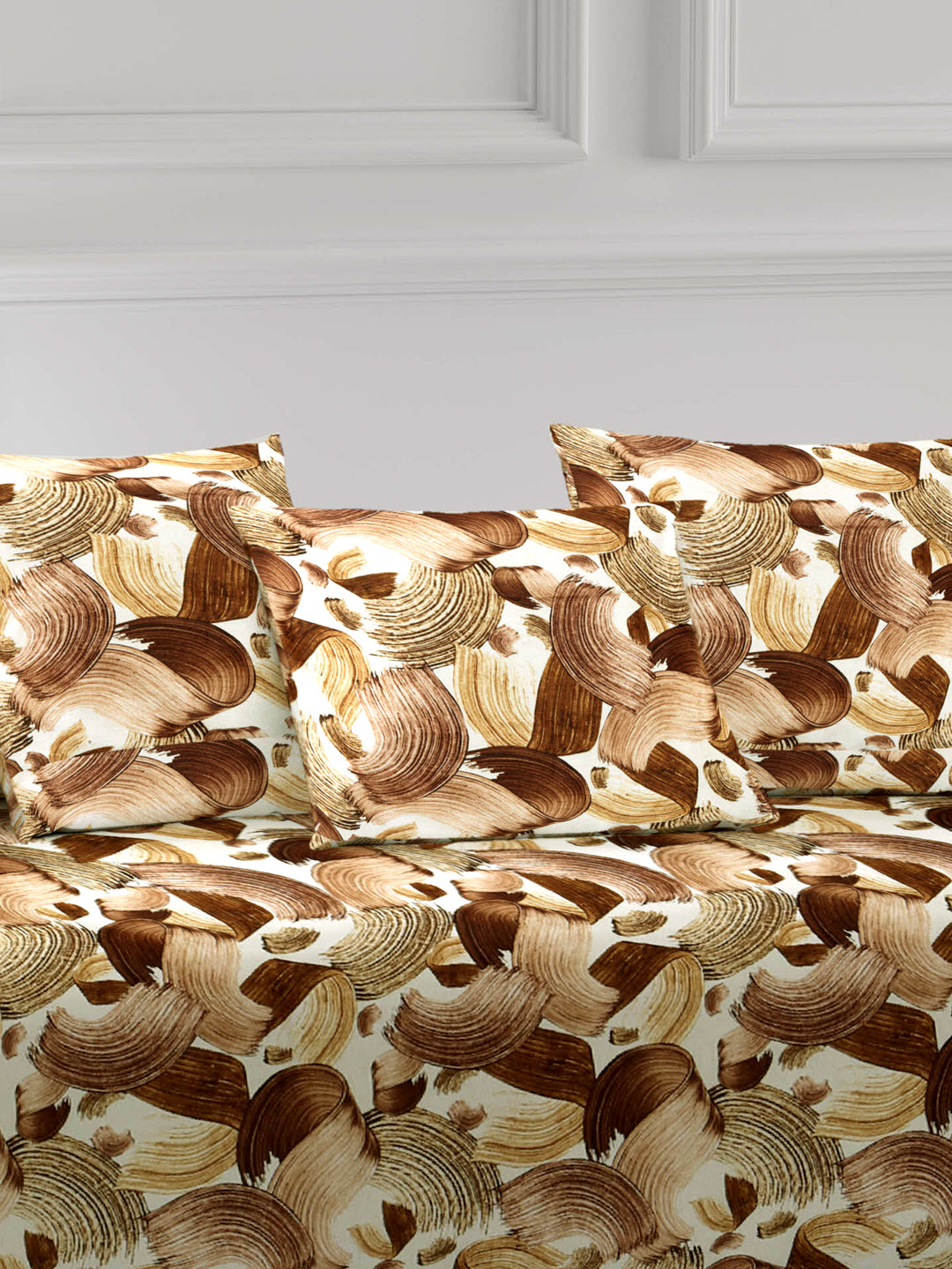 Arrabi Brown Set of 6 Graphic Handwoven Chenille Diwan Set (225 x150 cm)