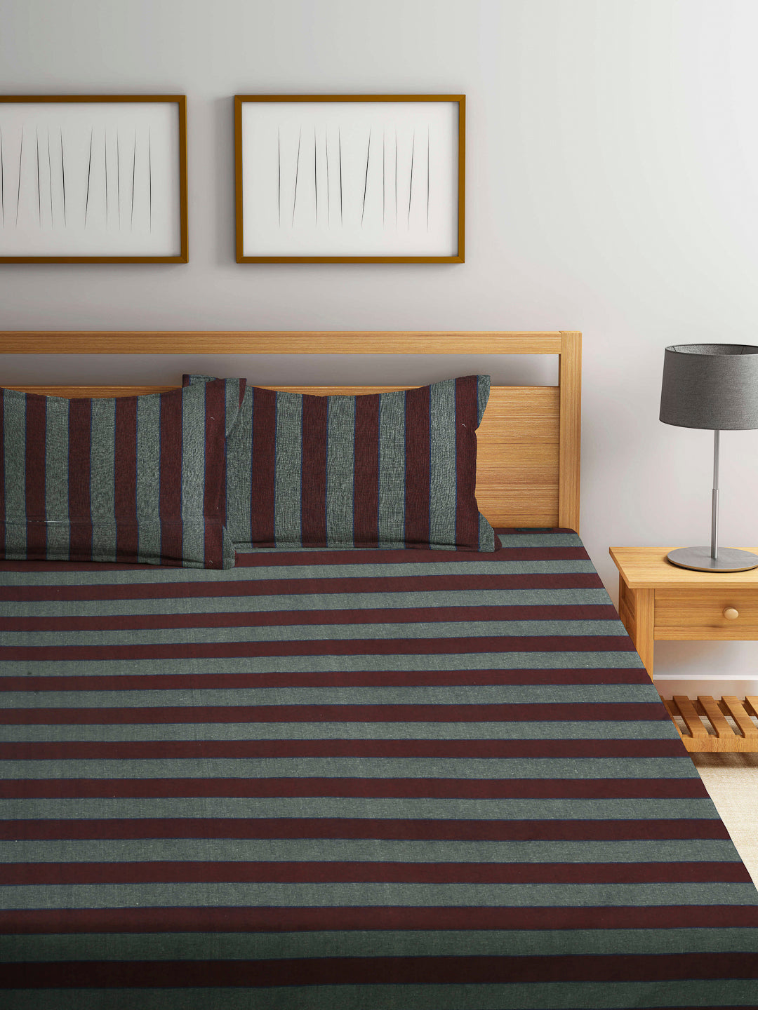 Arrabi Multi Stripes Handwoven Cotton King Size Bedsheet with 2 Pillow Covers (260 X 230 cm)