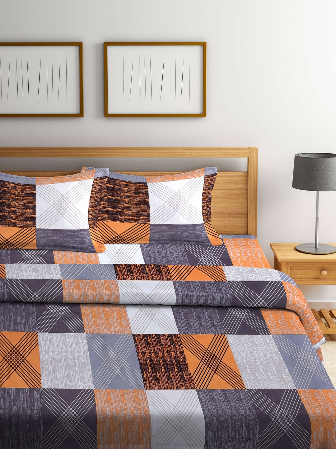 Arrabi Multi Geometric TC Cotton Blend Double Size Comforter Bedding Set with 2 Pillow Cover