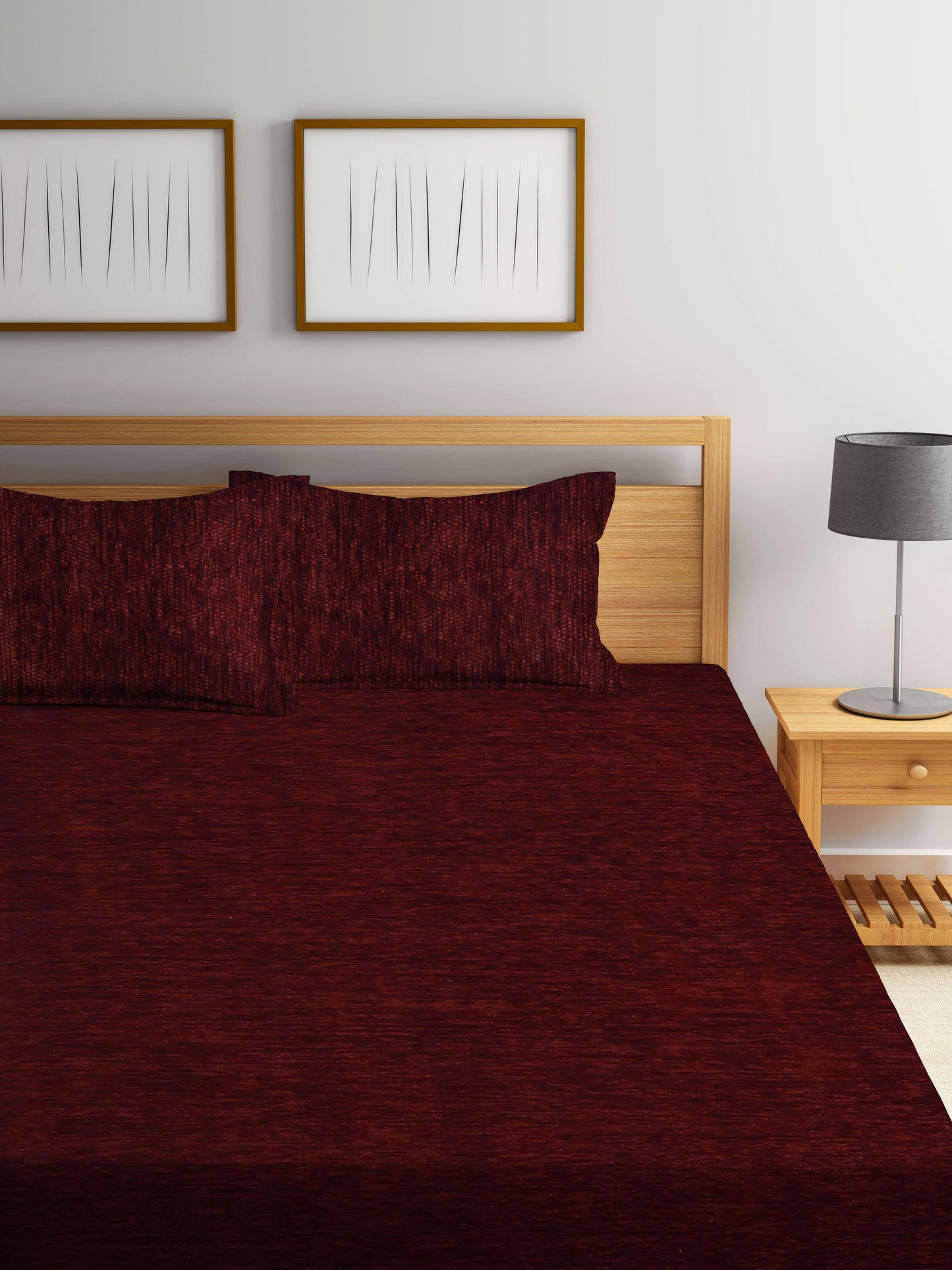 Arrabi Brown Solid Chenille Handwoven Cotton King Size Bedsheet with 2 Pillow Covers (260 X 230 cm)