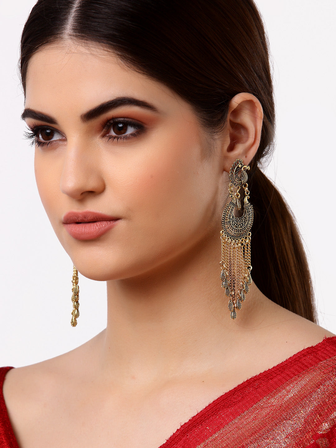 Arrabi Gold Oxidised Earrings (Set of 2) (10 cm)