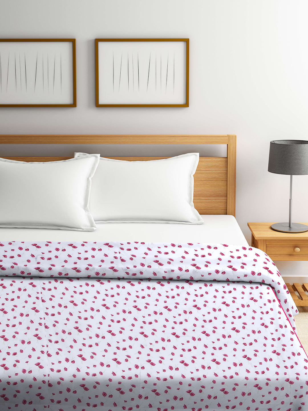 Arrabi Pink Floral TC Cotton Blend 300 GSM King Size Double Dohar (240 x 210 cm)