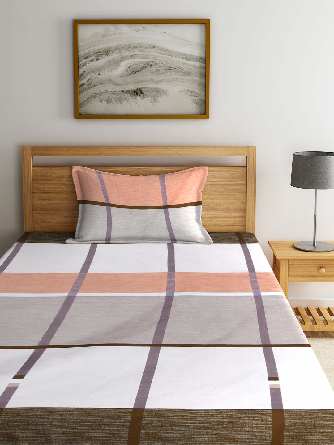 Arrabi Multi Checks TC Cotton Blend Single Size Bedsheet with 1 Pillow Cover ( 215 X 150 cm)