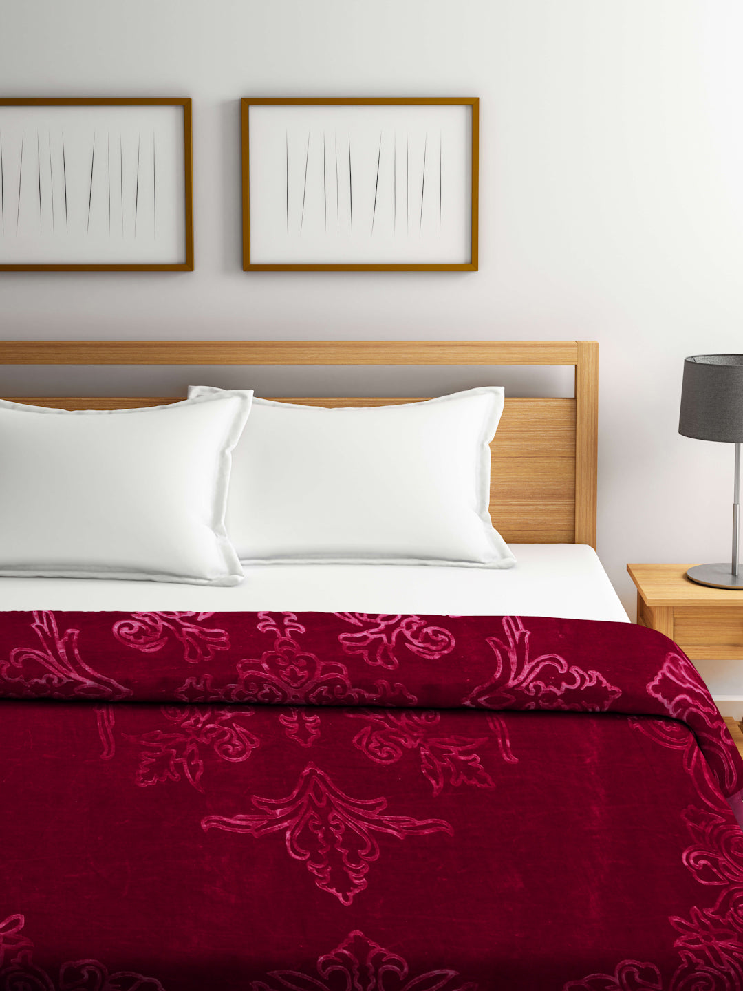 Arrabi Maroon Floral Wool Blend 950 GSM Full Size Double Bed Blanket (220 X 200 cm)