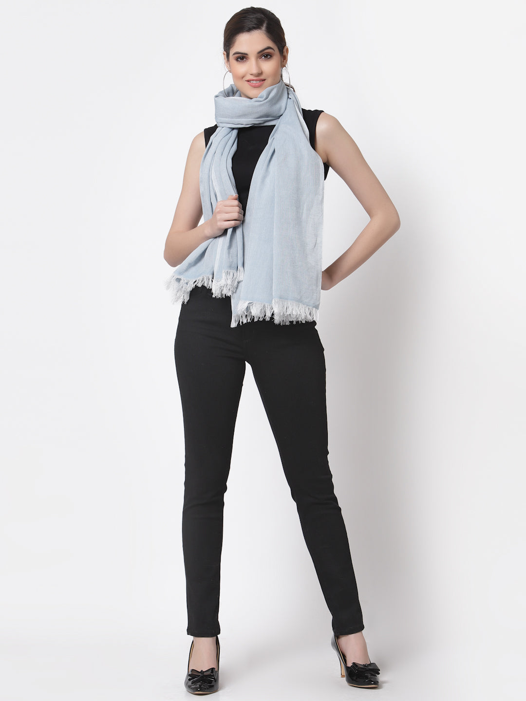 Arrabi Multi Solid Handwoven Cotton Full Size 2 Stoles (Pack of 2) (185 x 85 cm)
