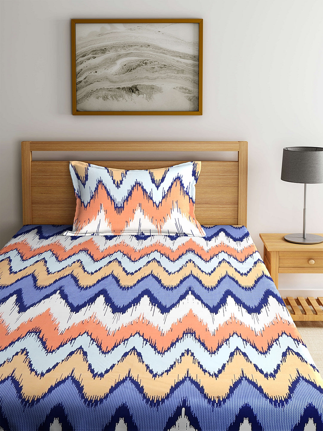 Arrabi Multi Abstract TC Polycotton Single Size Bedsheet with 1 Pillow Cover (225 x 150 cm)