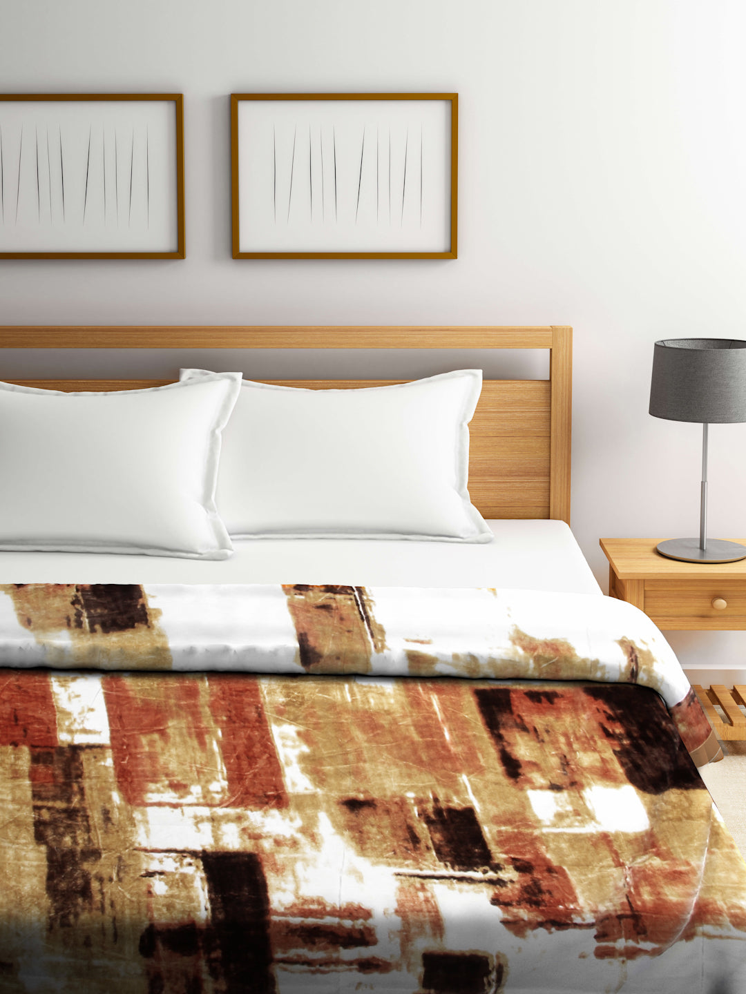 Arrabi Brown Abstract Wool Blend 950 GSM Full Size Double Bed Blanket (220 X 210 cm)