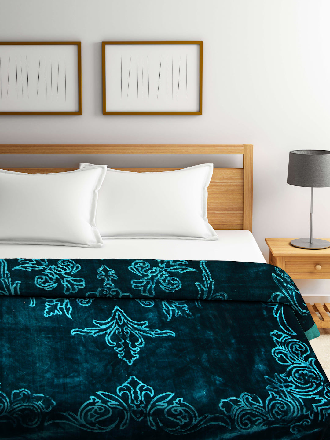 Arrabi Green Floral Wool Blend 950 GSM Full Size Double Bed Blanket (240 X 200 cm)