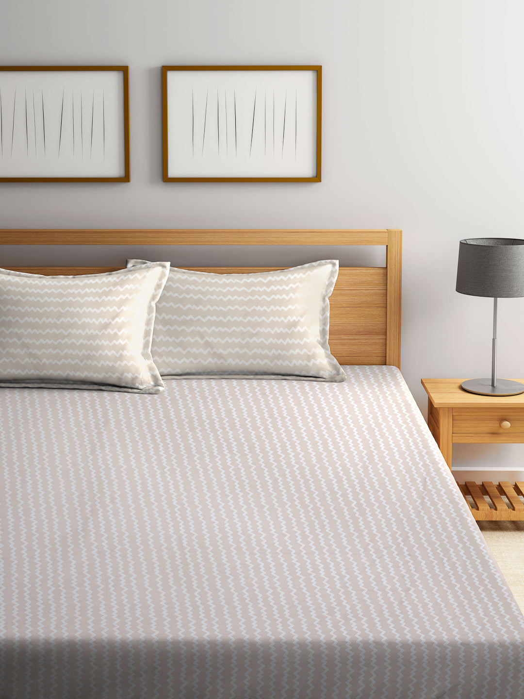 Arrabi Brown Stripes TC Cotton Blend King Size Bedsheet with 2 Pillow Covers (250 X 215 cm)