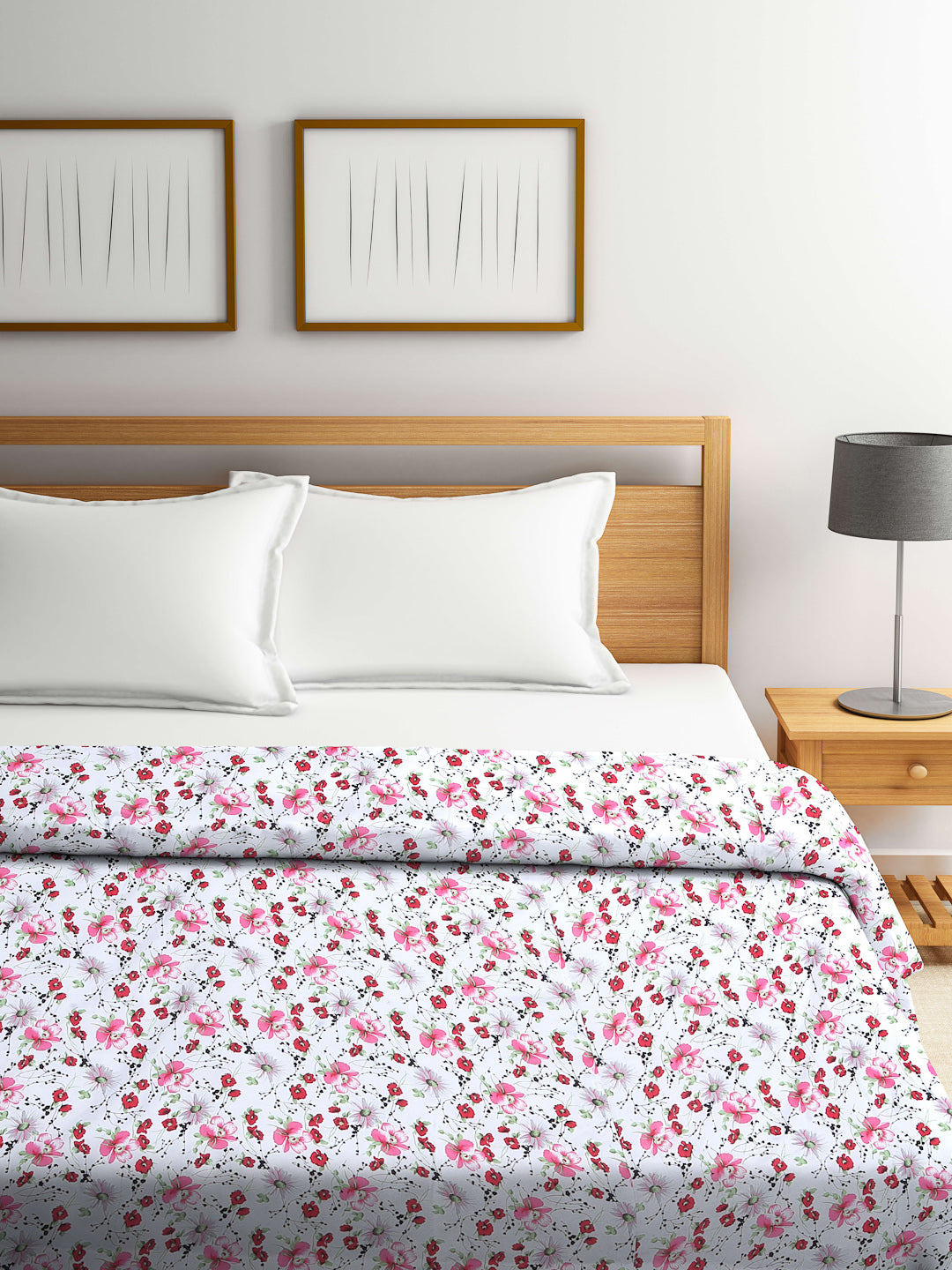 Arrabi Red Floral TC Cotton Blend 300 GSM King Size Double Dohar (240 x 210 cm)