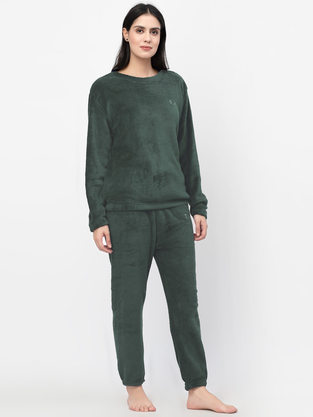 Arrabi Women Green Wool Blend Solid Winter Night Suit