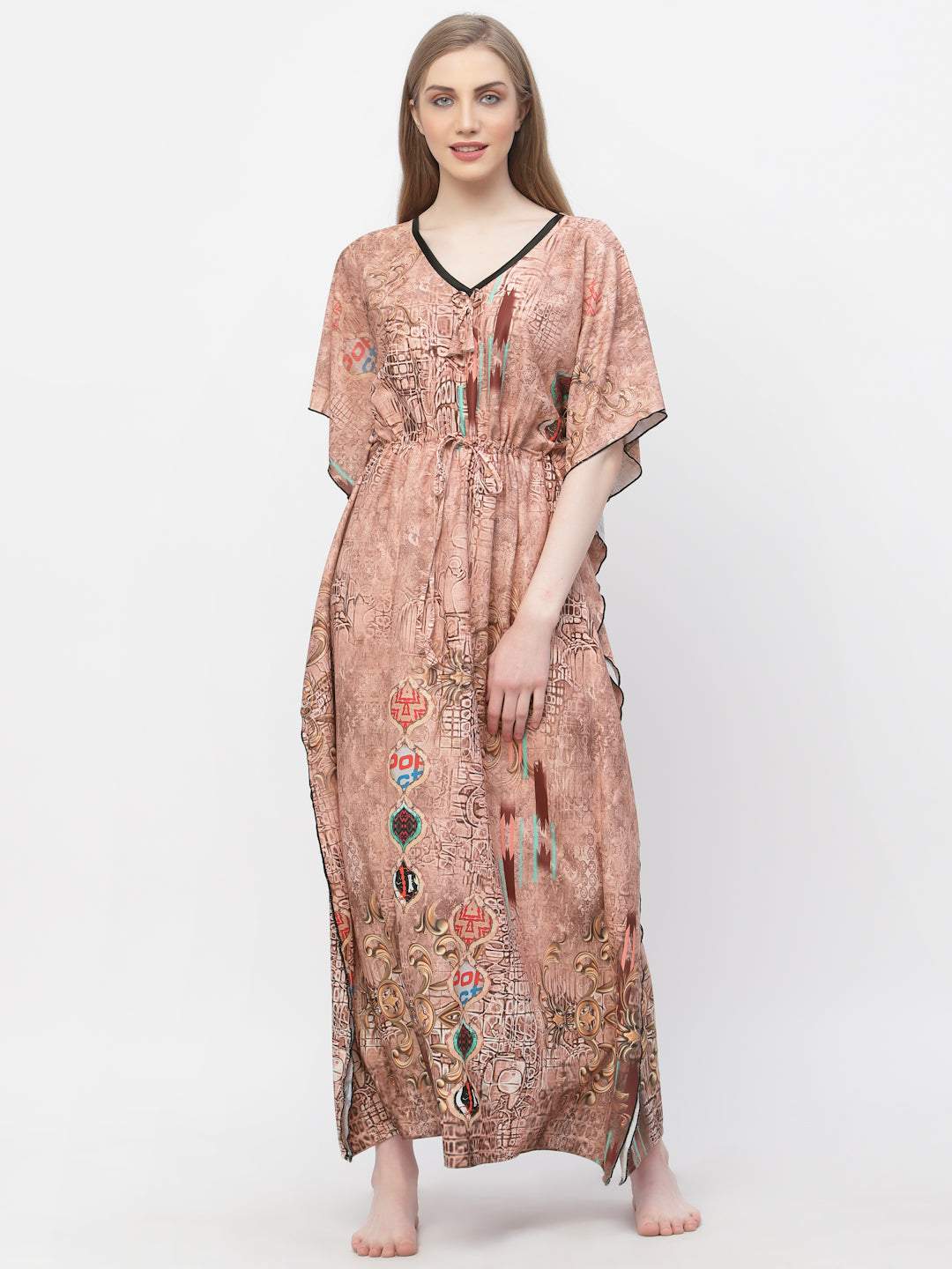 Arrabi Women Multi Abstract Kaftan Dress
