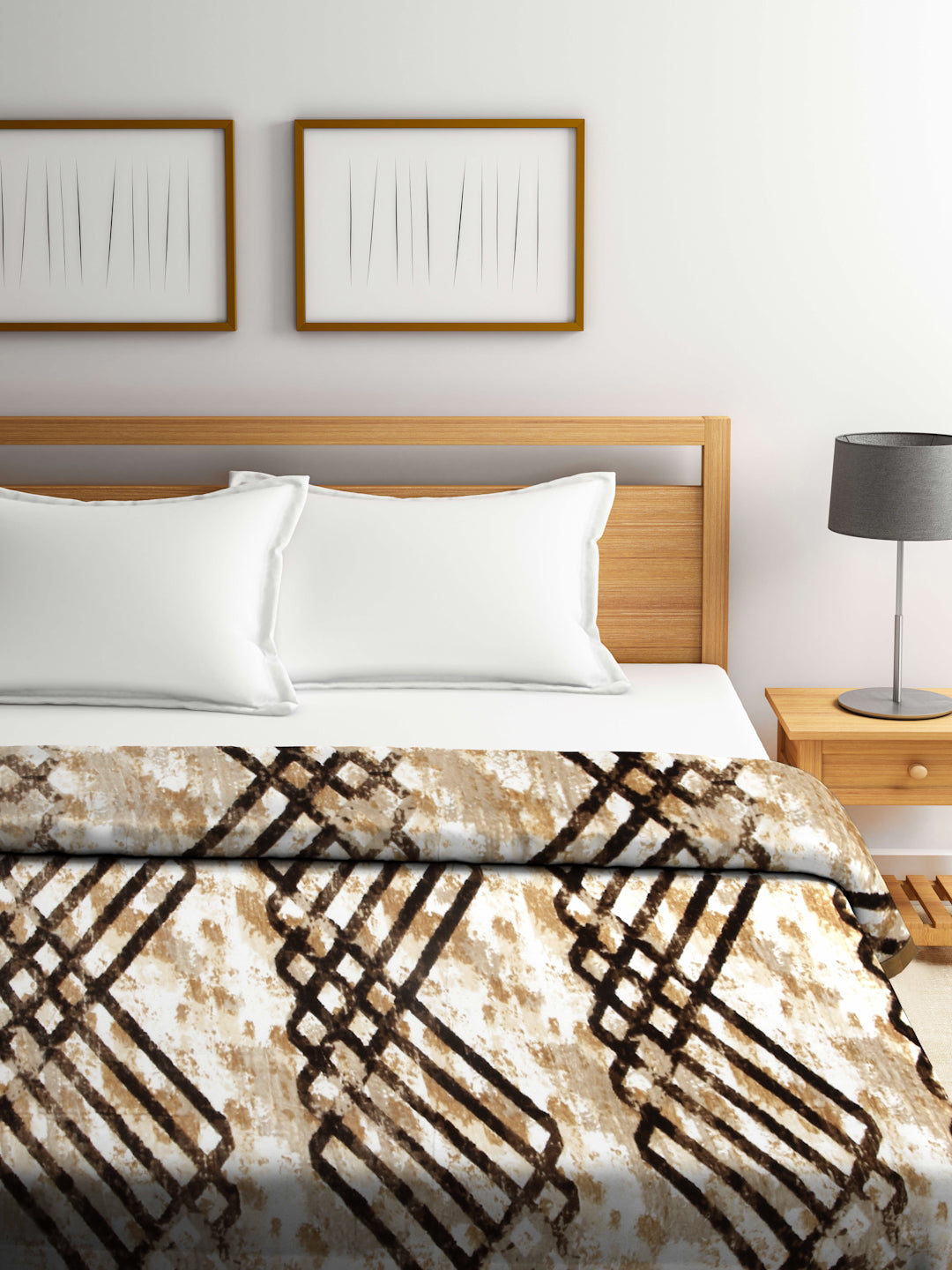Arrabi Brown Checks Wool Blend 900 GSM Full Size Double Bed Blanket (230 X 210 cm)