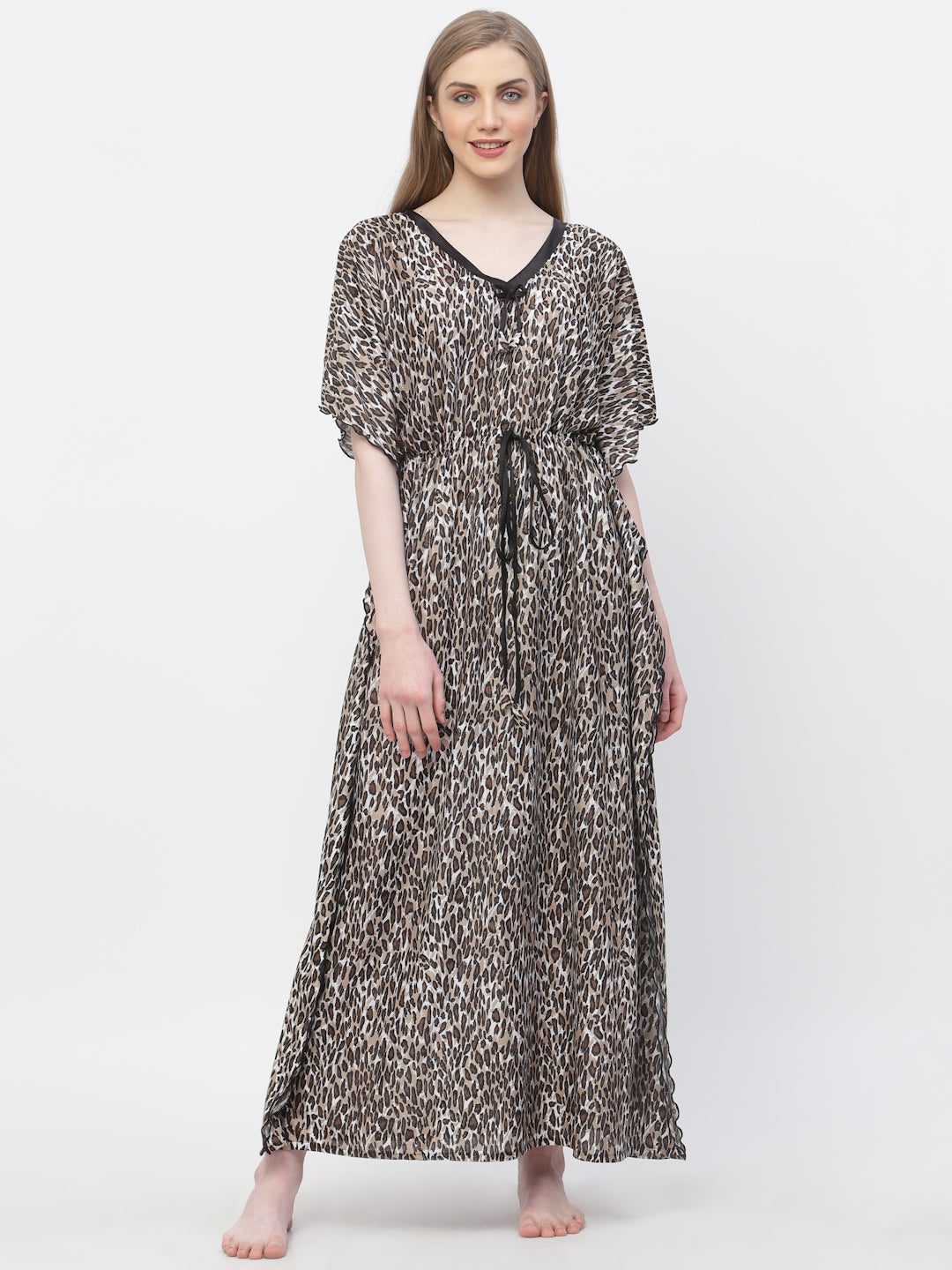Arrabi Women Brown Graphic Kaftan Dress