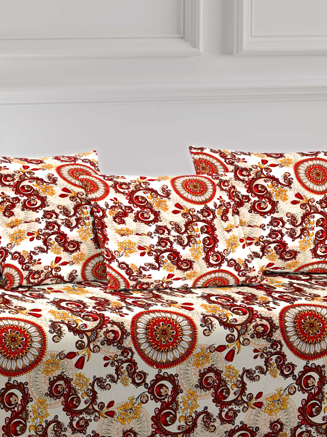 Arrabi Brown Set of 6 Indian Handwoven Chenille Diwan Set (225 x150 cm)