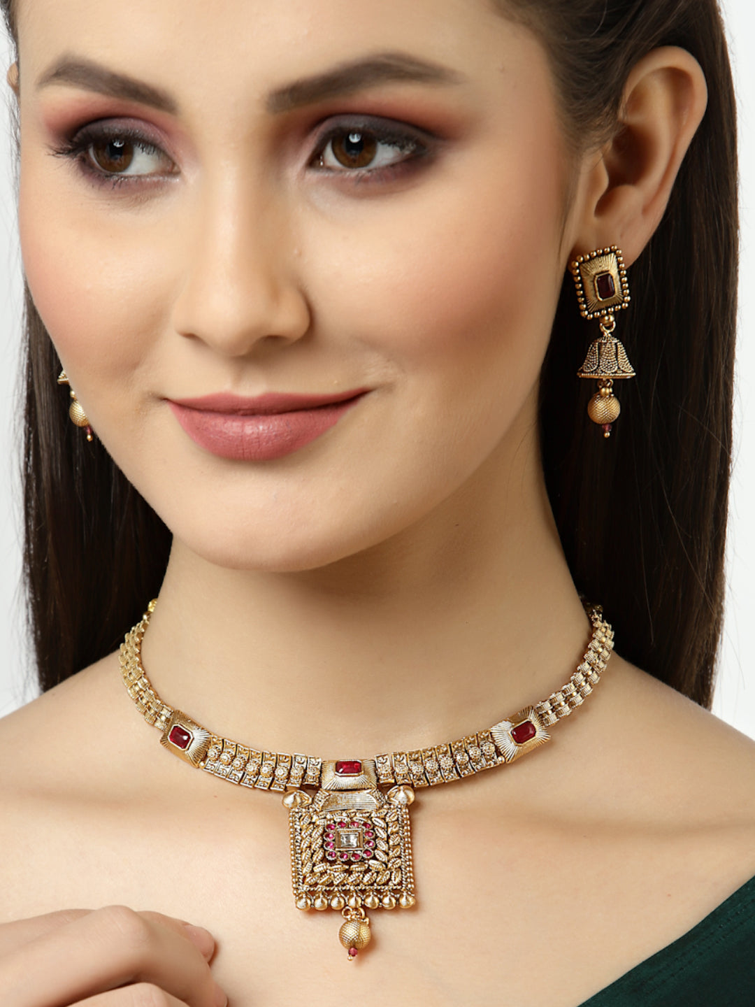 Arrabi Gold Handcrafted Jewellery Set with 2 Earrings(30 cm)