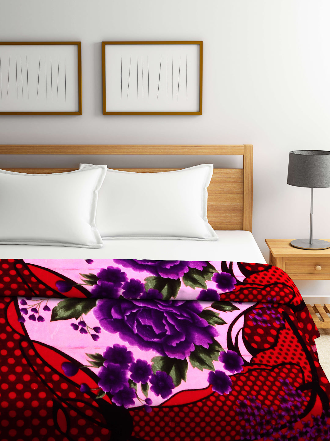 Arrabi Red Floral Polyester 950 GSM King Size Double Bed Blanket (225 x 210 cm )