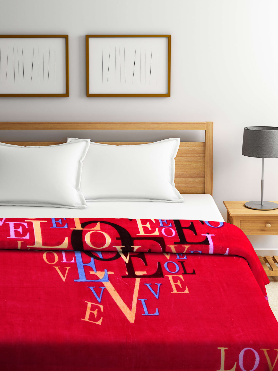 Arrabi Pink Alphabetical Print Polyester 950 GSM King Size Double Bed Blanket (225 x 210 cm )