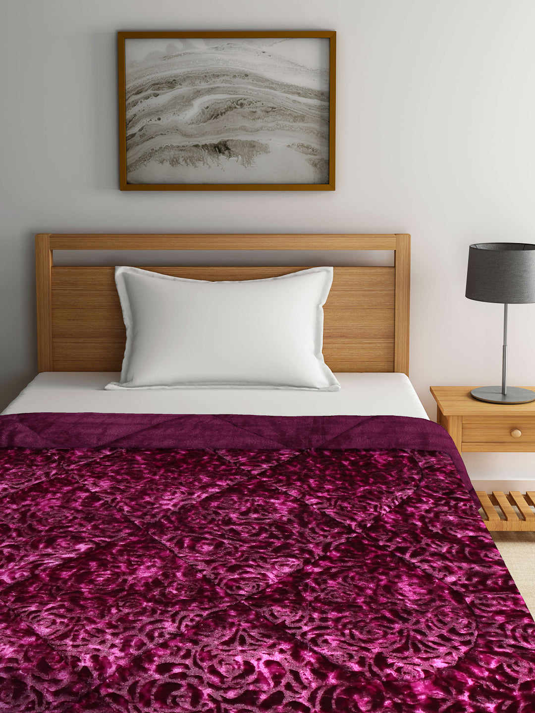 Arrabi Purple Floral Polyester Full Size 1060 GSM Single Bed Quilt (210 x 150 cm)