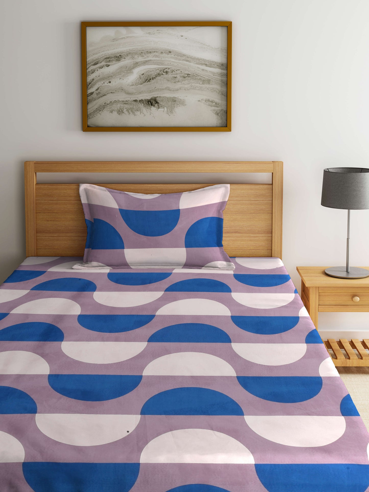 Arrabi Multi Graphic TC Cotton Blend Single Size Fitted Bedsheet with 1 Pillow Cover (220 X 150 cm)