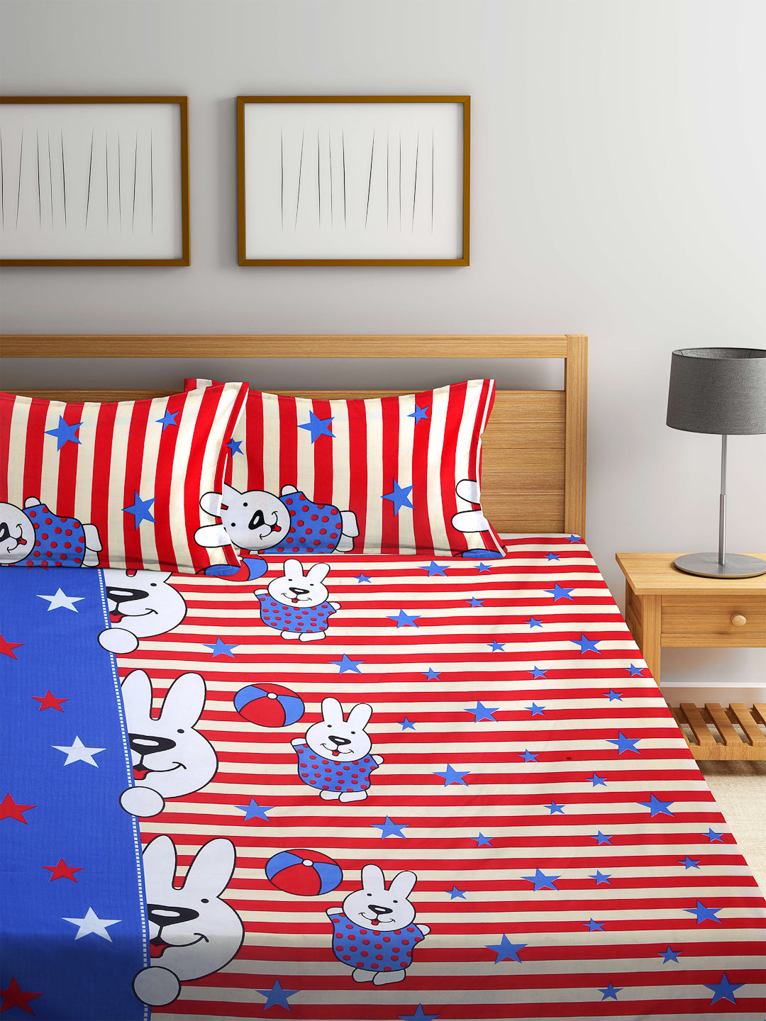 Kid's Special King Size Cotton Blend Bed Sheet Set with 2 Pillow Covers by Arrabi® (250 x 225 cm)