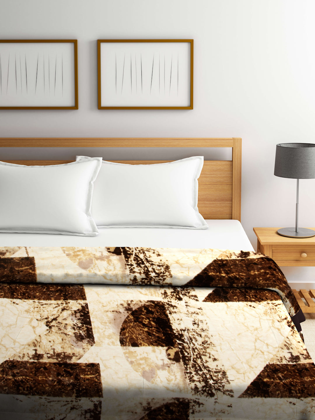 Arrabi Brown Abstract Wool Blend 1100 GSM Full Size Double Bed Blanket (230 X 200 cm)