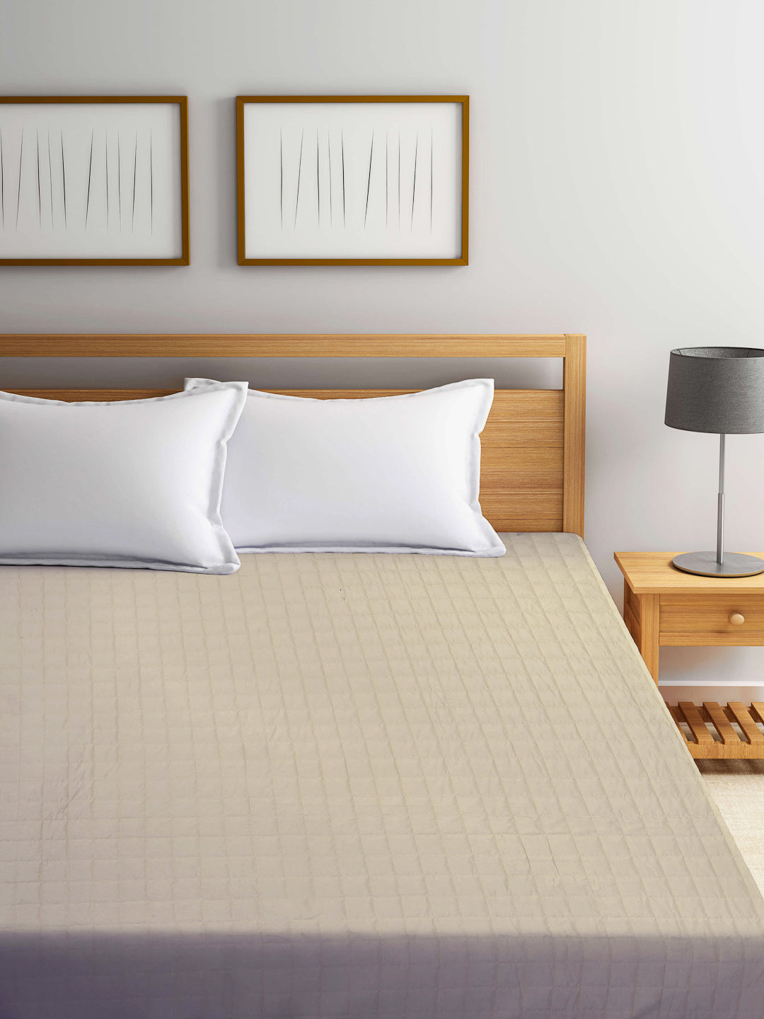 Arrabi Beige Solid TC Cotton Blend 210 GSM Double Bed Size Mattress Protector (250 X 230 cm)
