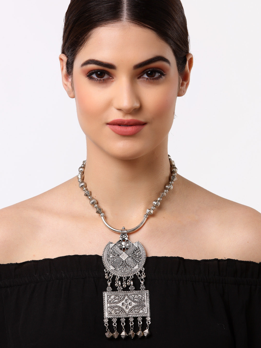 Arrabi Metallic Oxidised Necklace (30 cm)