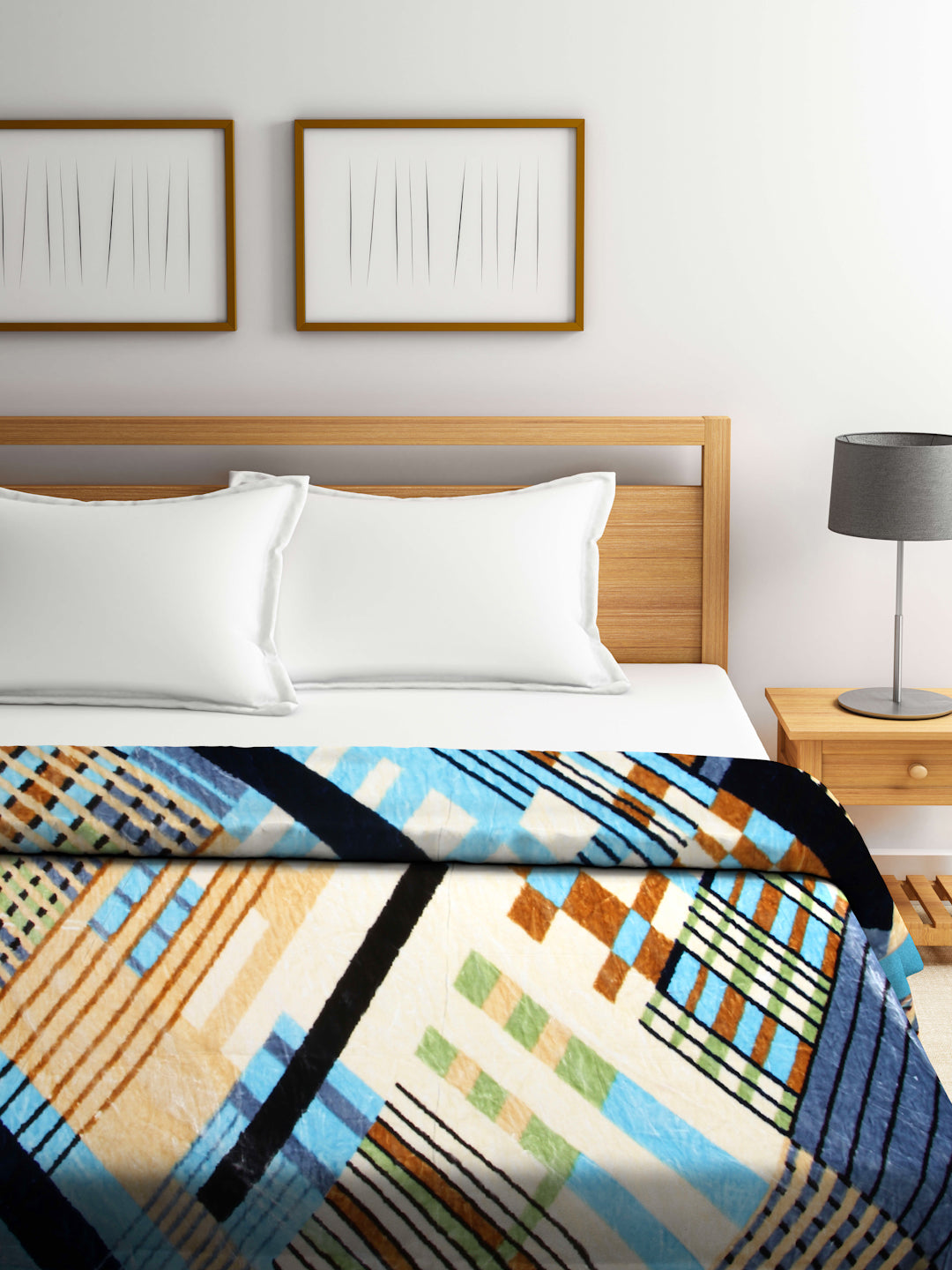 Arrabi Multi Geometric Wool Blend 900 GSM Full Size Double Bed Blanket (240 X 220 cm)