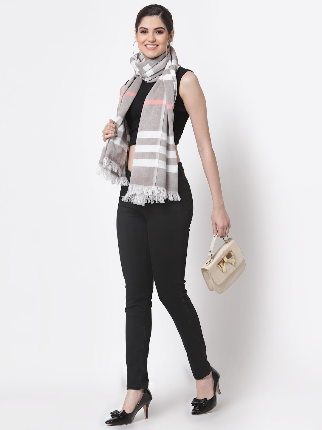 Arrabi Multi Stripes Handwoven Cotton Full Size Stole (185 x 85 cm)