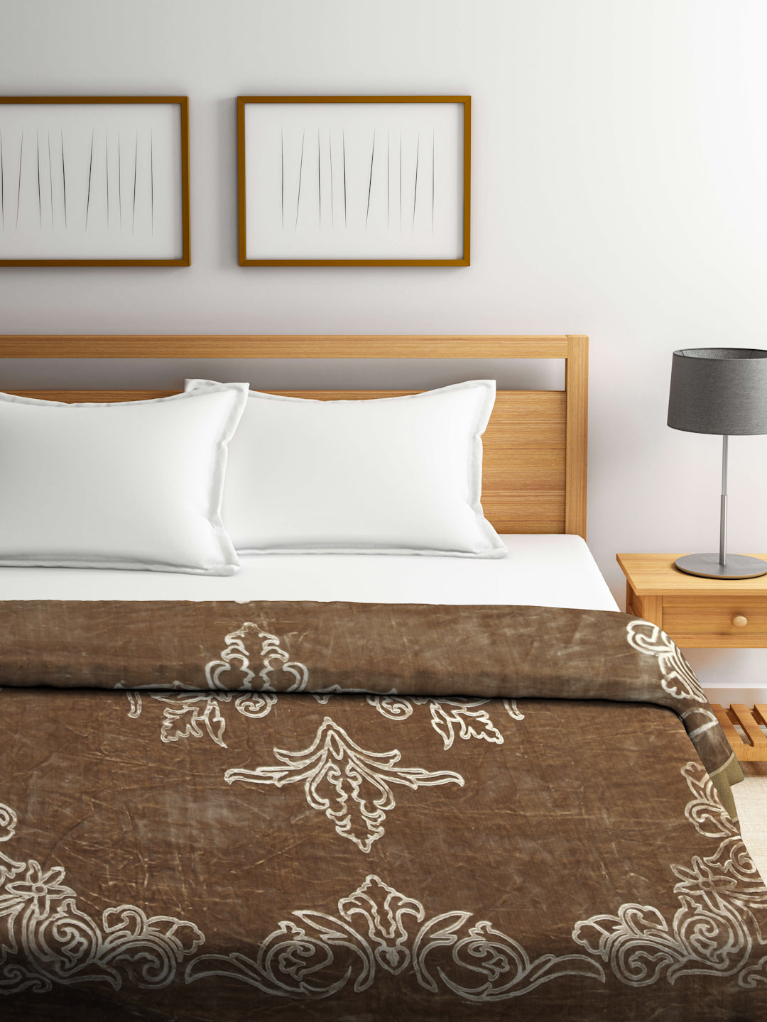 Arrabi Brown Floral Wool Blend 950 GSM Full Size Double Bed Blanket (210 X 200 cm)