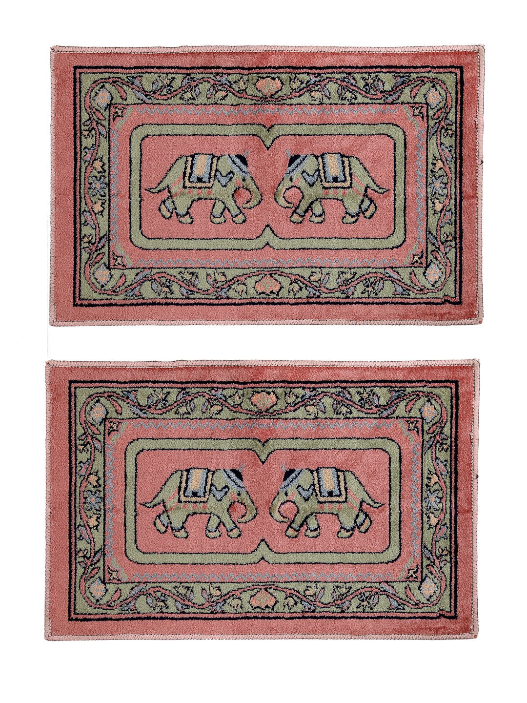 Arrabi Pink Indian Synthetic Full Size Floor Mat (60 X 40 cm) (Pack of 2)